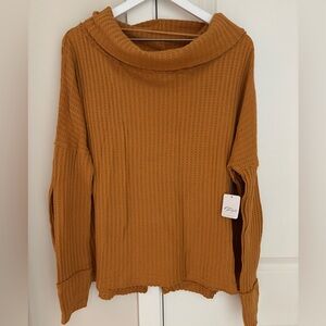 Free People Juicy Long Sleeve Split Back Cowl Neck Waffle Sweater, Canyon Moon S